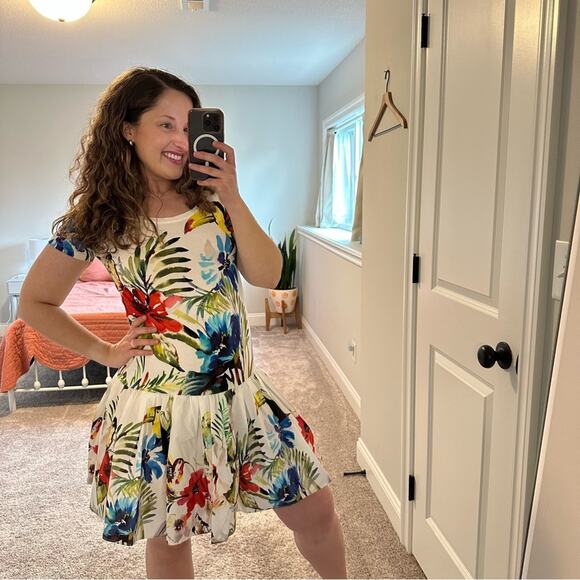 NWT Sara Roka White Cotton Bird Tropical Mini Dress 4 - Picture 4 of 12